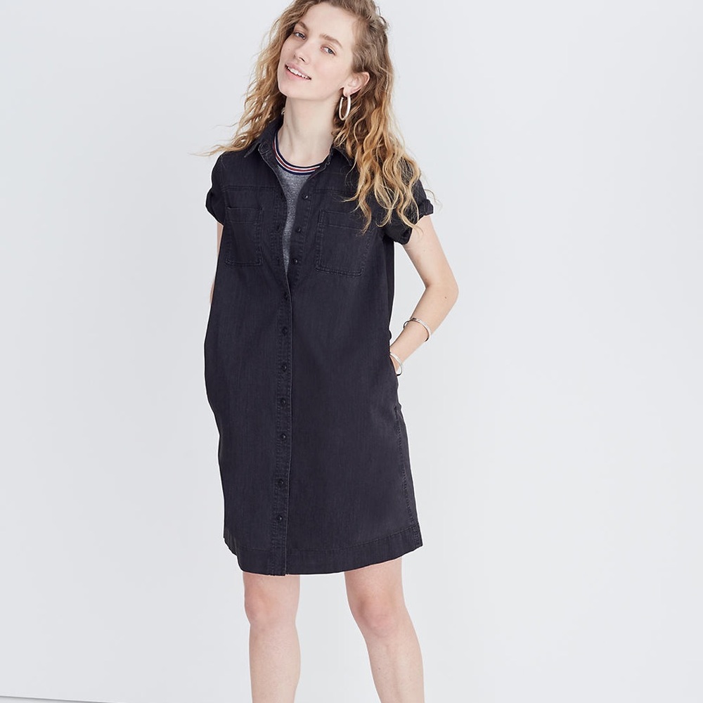 Denim A-Line Mini Shirtdress in Colton Wash Sz M